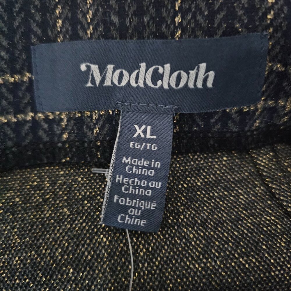 Modcloth Women's Navy Blue Silver Lining Plaid Faux Pocket Mini Skirt XL/TG‎ NWT - Picture 6 of 13